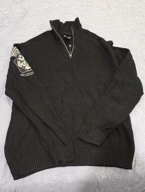 Guess Men's Black Half-Zip Sweater with Contrast Elbow Patch Size XL!